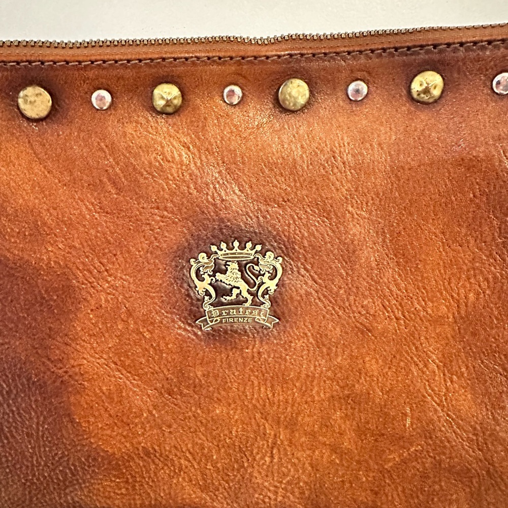 Pratesi Brown Italian Leather crossbody studded‎ Bag - Picture 2 of 9